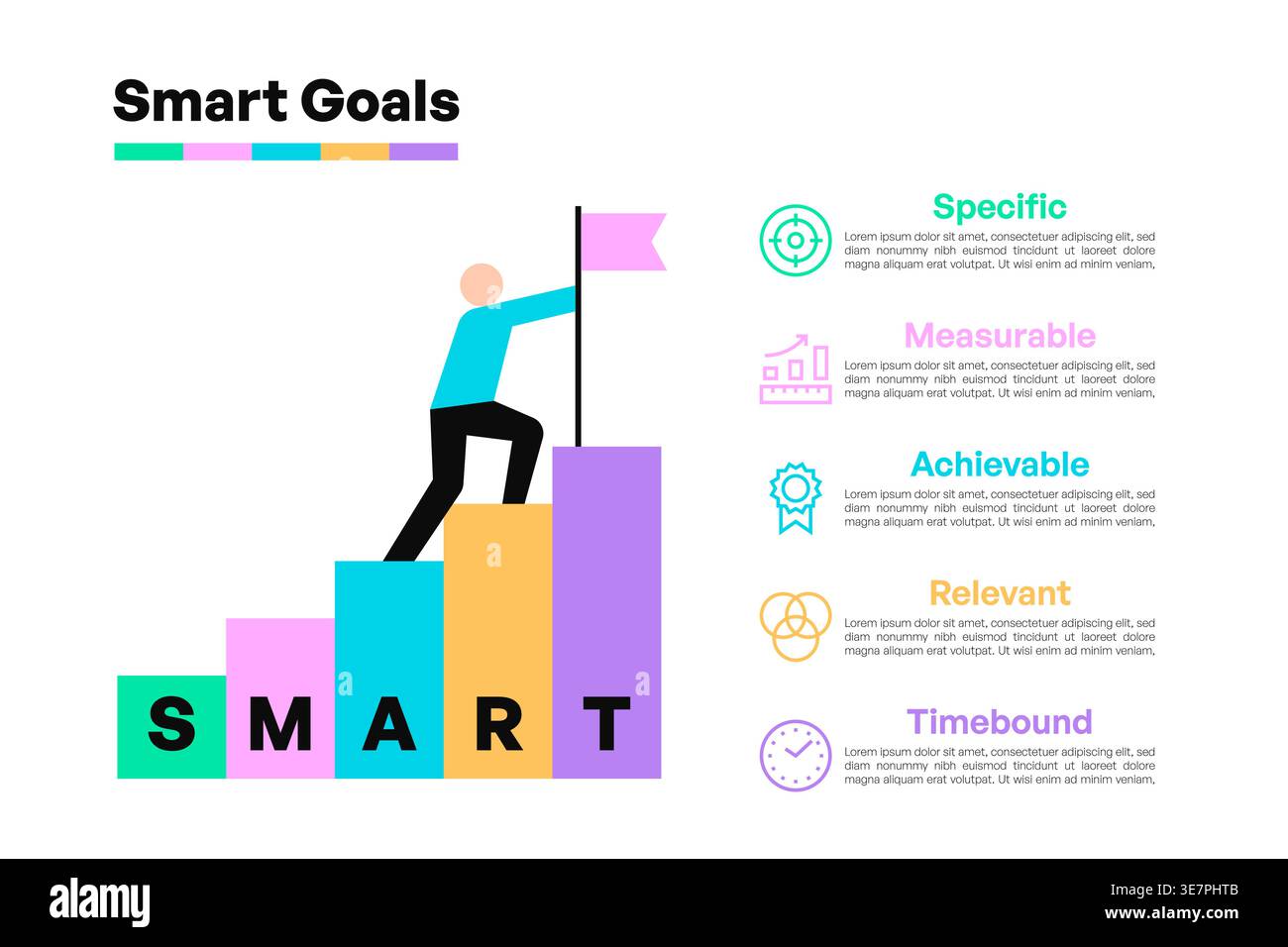Smart Goals Infographic with Man Climbing Steps Representing Progress ...