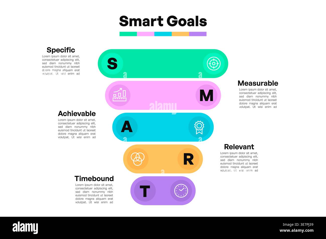 Smart Goals Infographic with Colorful Sections and Icons for Business Strategy Vector Illustration Stock Vector