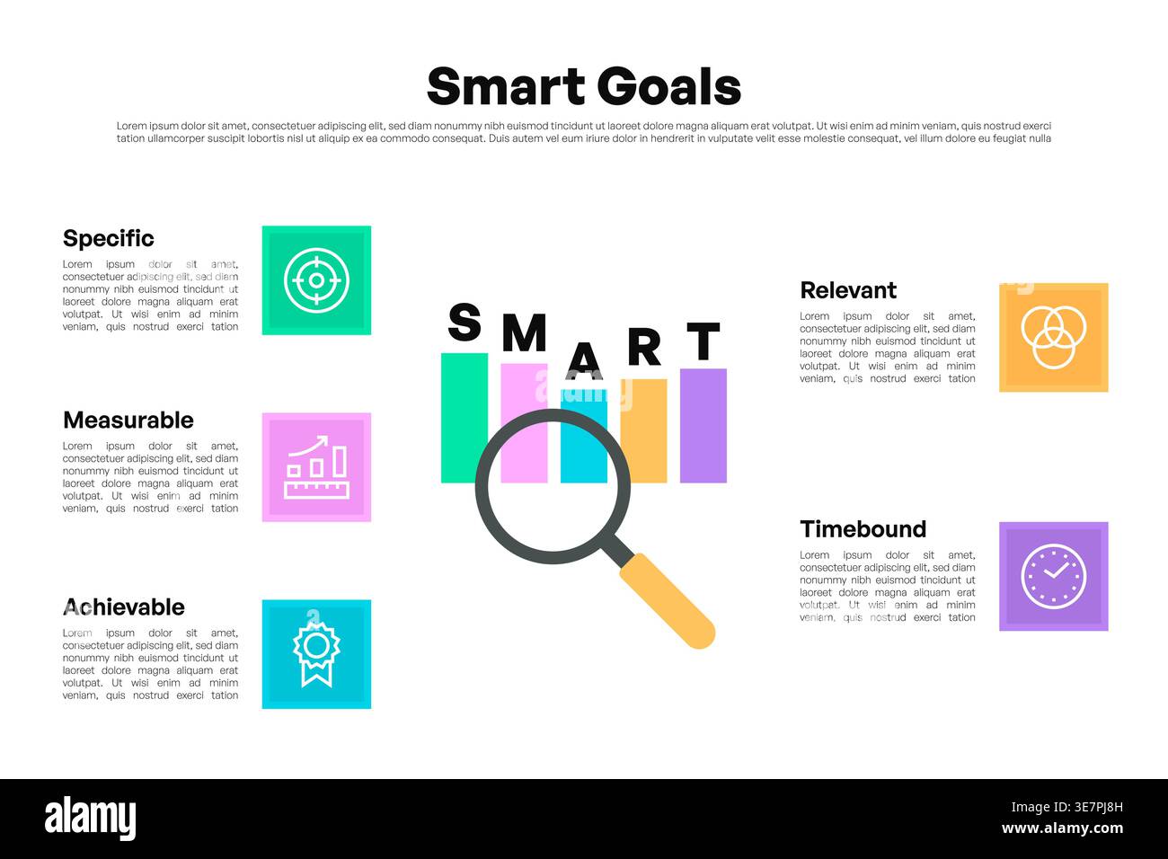 Smart Goals Inforgraph Graphics SMART Goals Infographic with Magnifying Glass and Bar Graph Elements ...