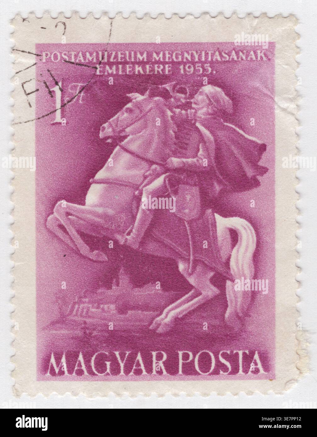 Excaus Post Rider HUNGARY - 1955 June 25: 1 forint rose-violet postage stamp depicting ...