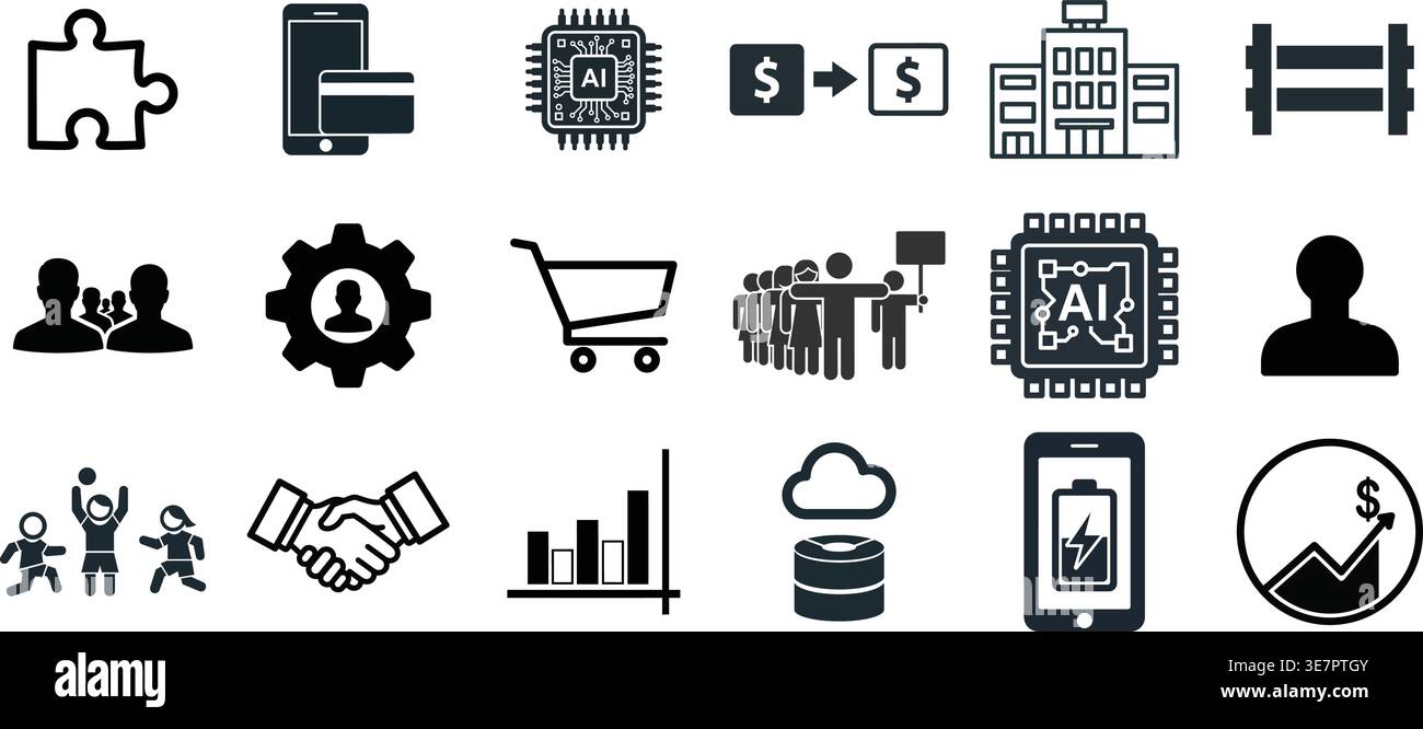 Artificial Intelligence and Global Business Technology Icons Stock Vector