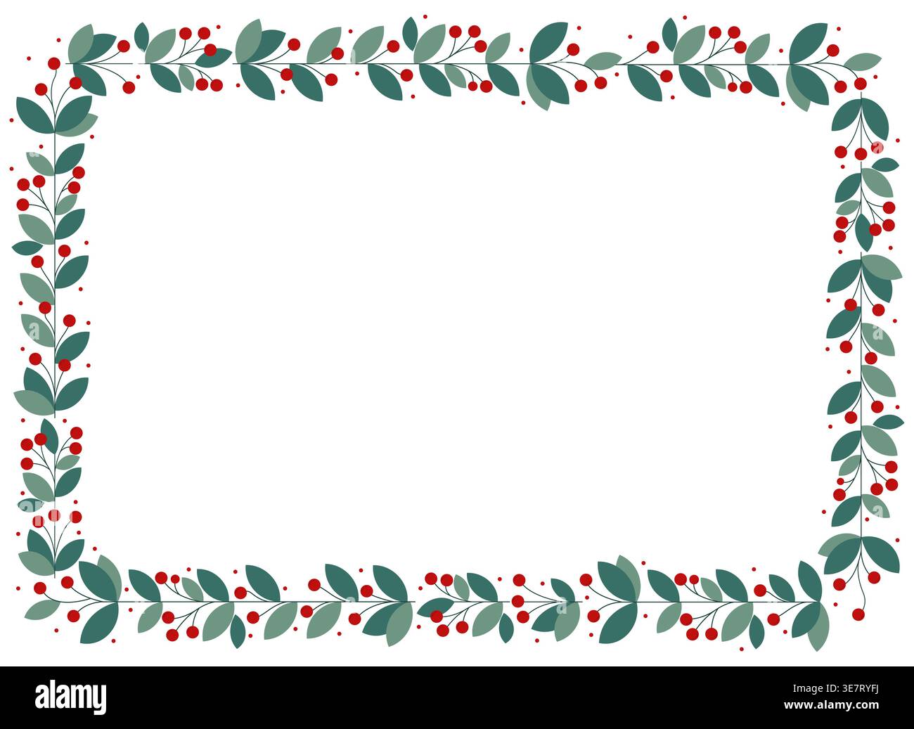 Rectangular Wreath Frame With Beautiful Red Cherry Berries And Green ...