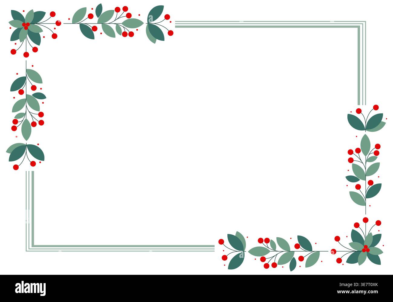 Rectangular Frame With Green Leaves And Red Cherry Berries Stock Vector ...