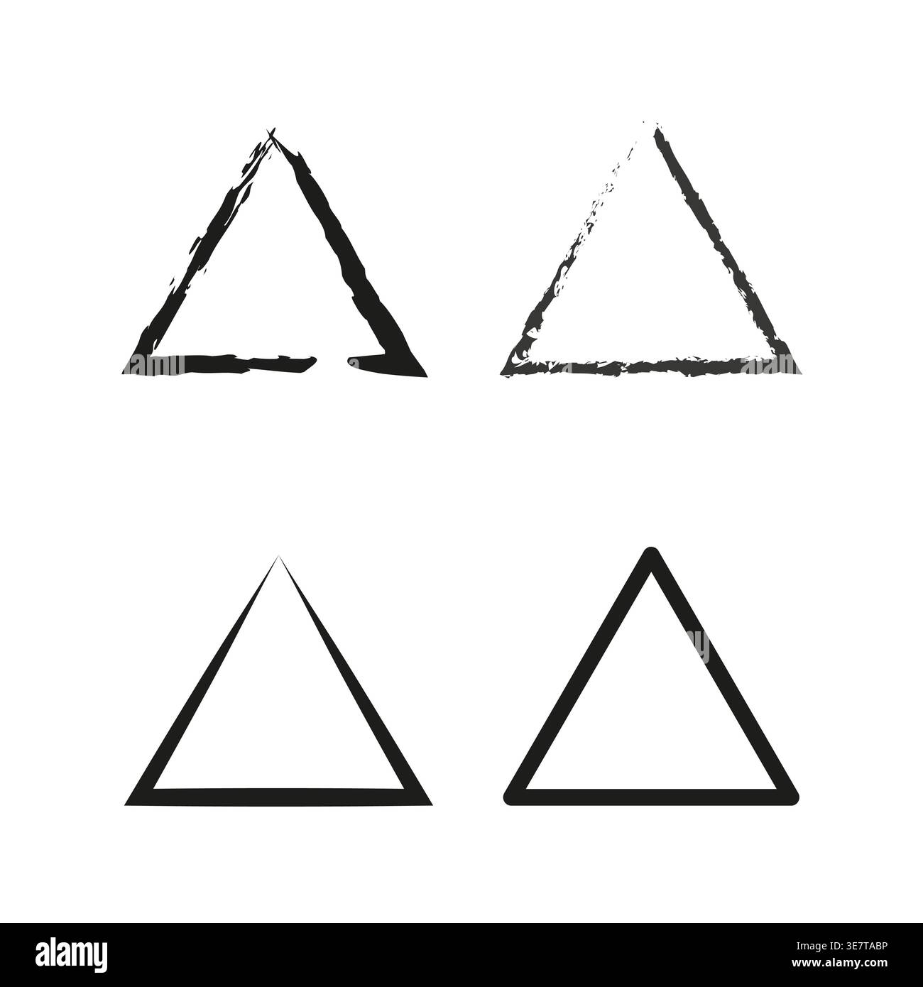 Four triangle shapes set. Grunge brushstroke Vector texture. Rough hand drawn effect. Simple clean lines pack. Stock Vector