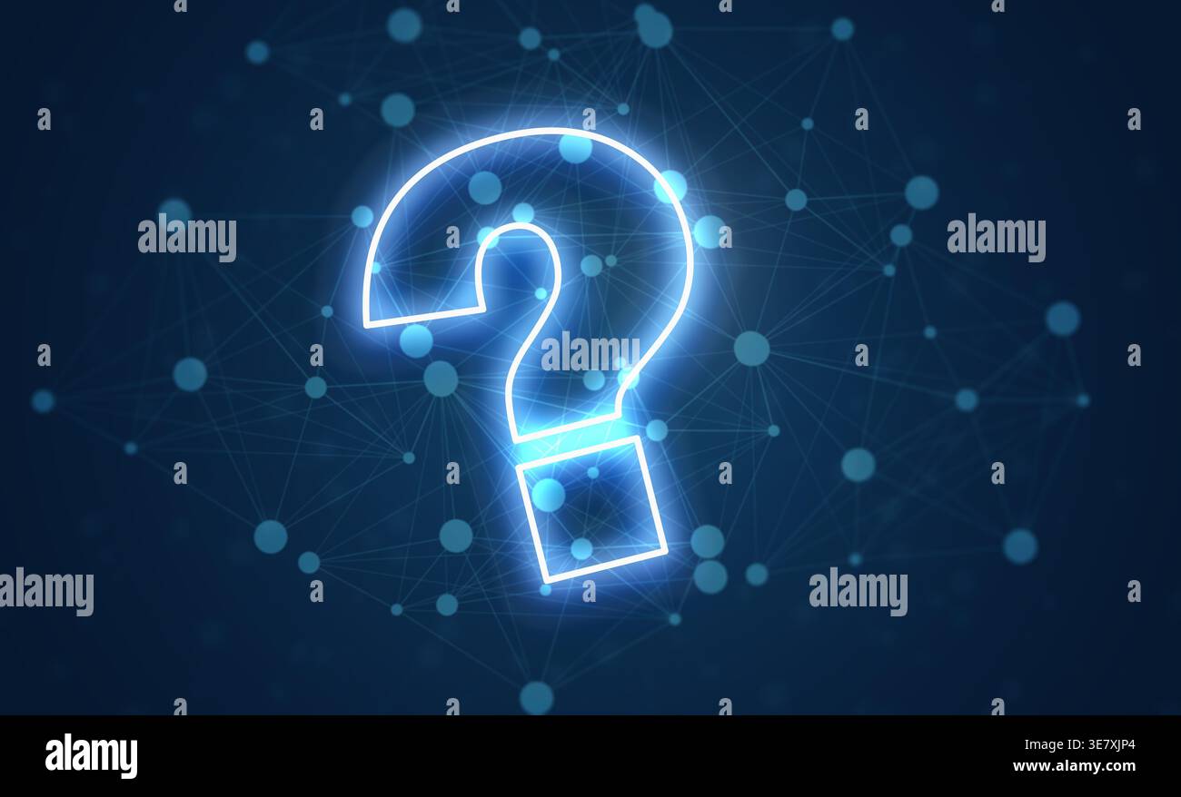 Question mark and plexus pattern on blue background Stock Photo