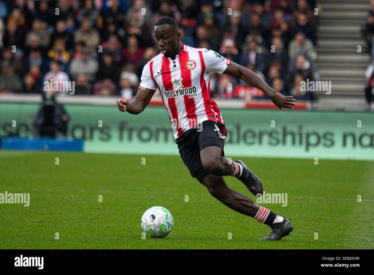 Micheal Kayode pushing forward during, Brentford v Everton at Gtech ...
