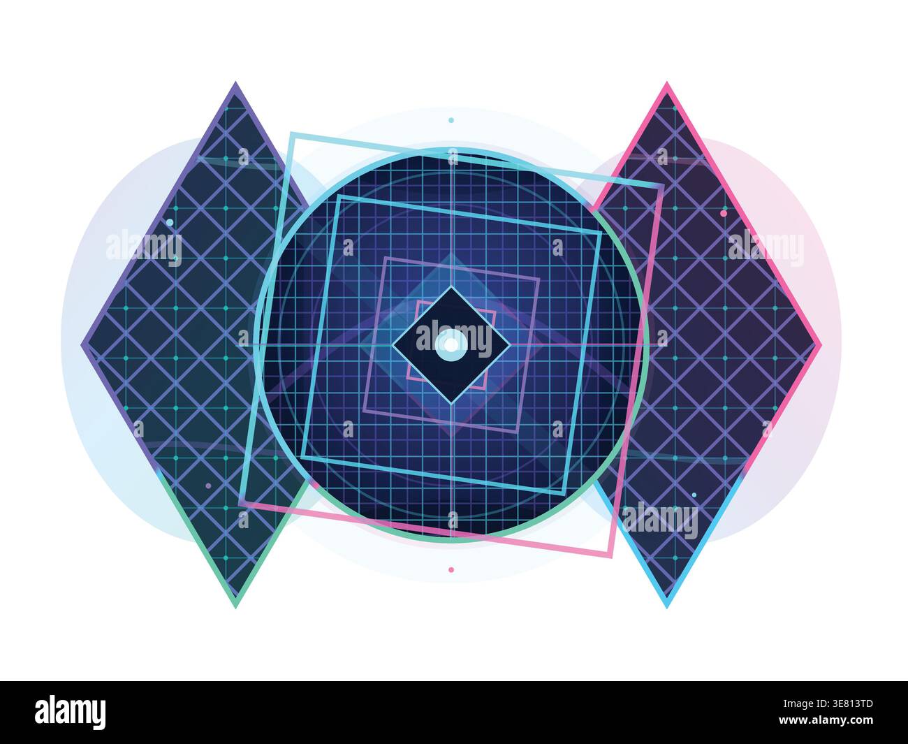 Vibrant geometric abstract design with digital grid Stock Vector