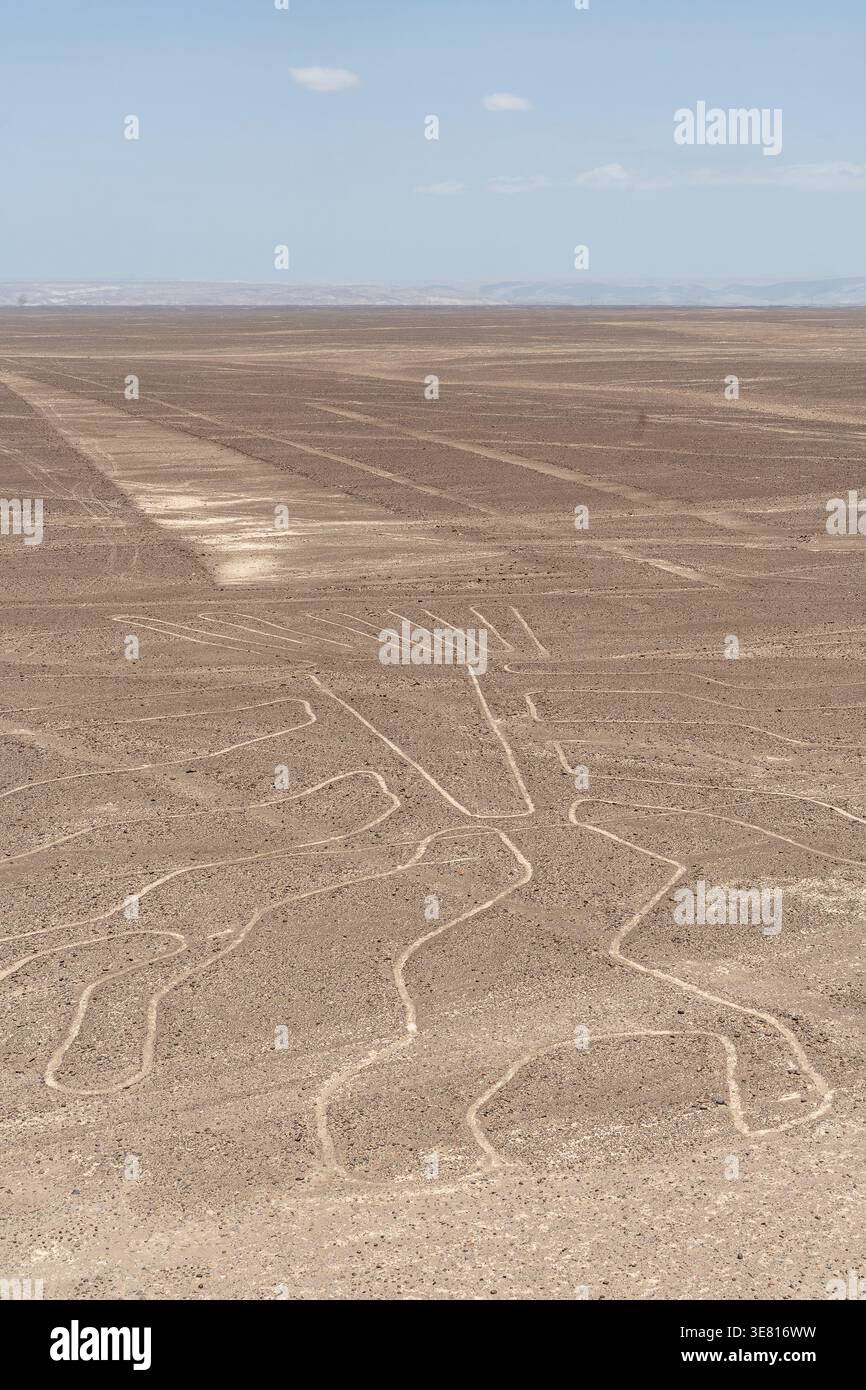 The Nazca Lines, created by pre-Inca peoples, are seen in the arid ...