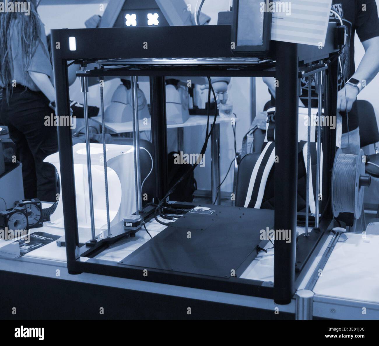 3D printer. 3D printer with blank work surface. Empty 3D printer. Modern new additive progressive technologies. 3D printing three-dimensional technology. Printing modeling manufacturing technology Stock Photo