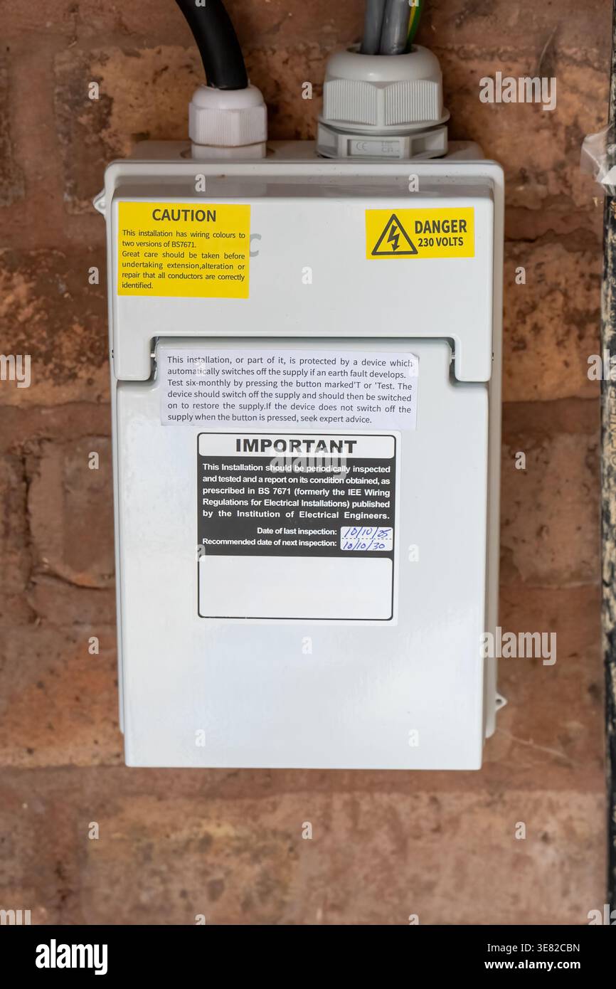 Electrical Safety Inspection Label and Danger Warning on Domestic Fuse ...