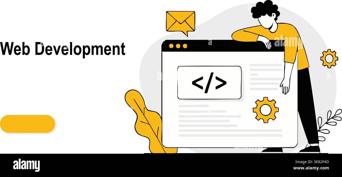 A professional web developer stands by a large digital interface while creating modern software solutions and complex code. Stock Vector