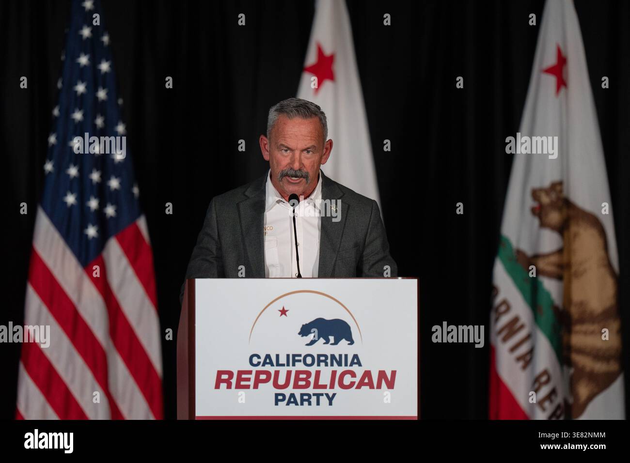 California gubernatorial candidate Riverside County Sheriff Chad Bianco speaks during a forum at ...