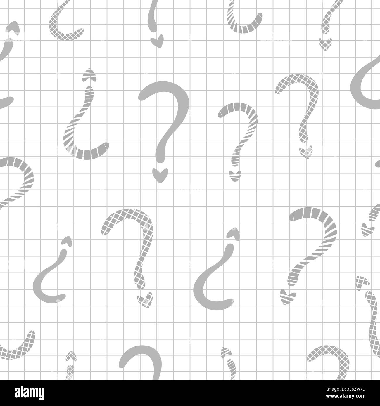Grey monochrome question mark seamless pattern on checkered background. Decorative punctuation mark and FAQ, light gray vector backdrop Stock Vector