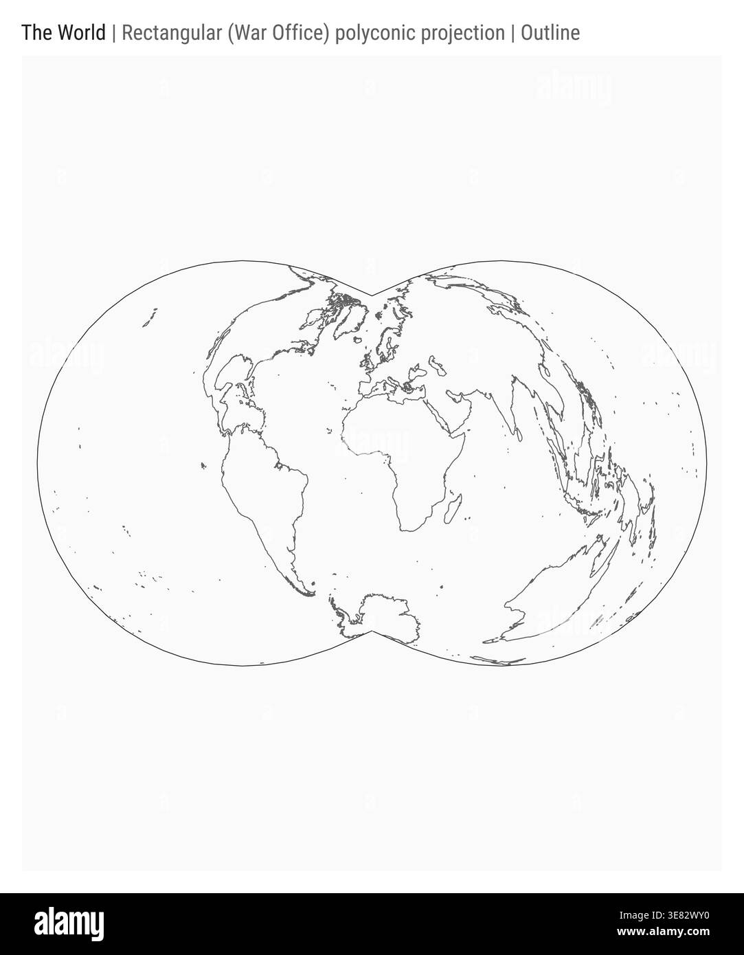 World Map Rectangular Graphic World Map. Rectangular (War Office) polyconic projection. Outline style ...