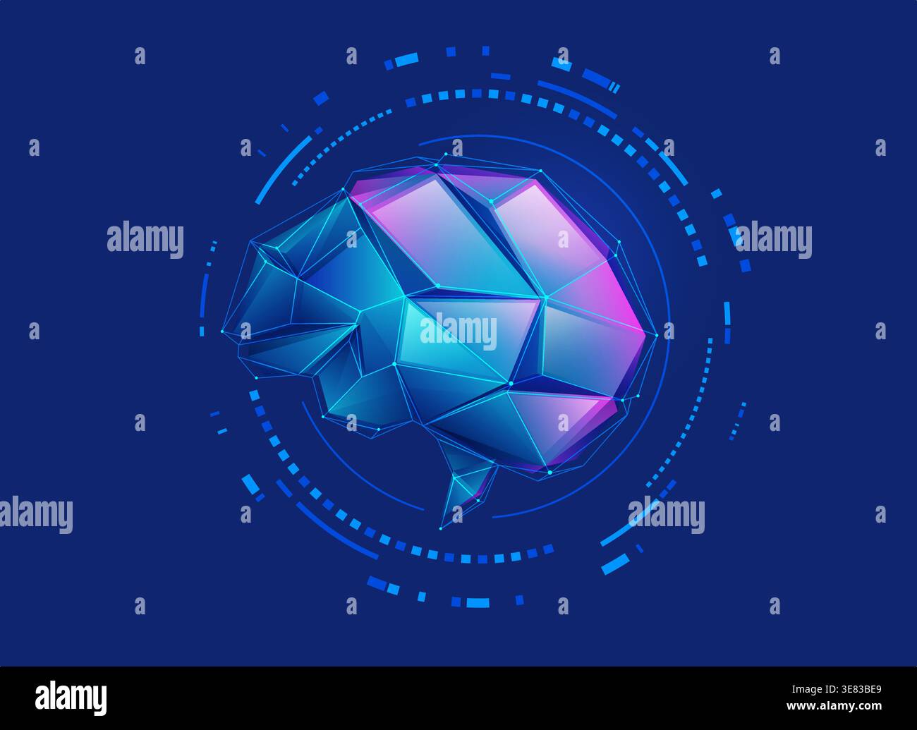 concept of medical neurology or brain analysis, graphic of low poly brain with futuristic element Stock Vector