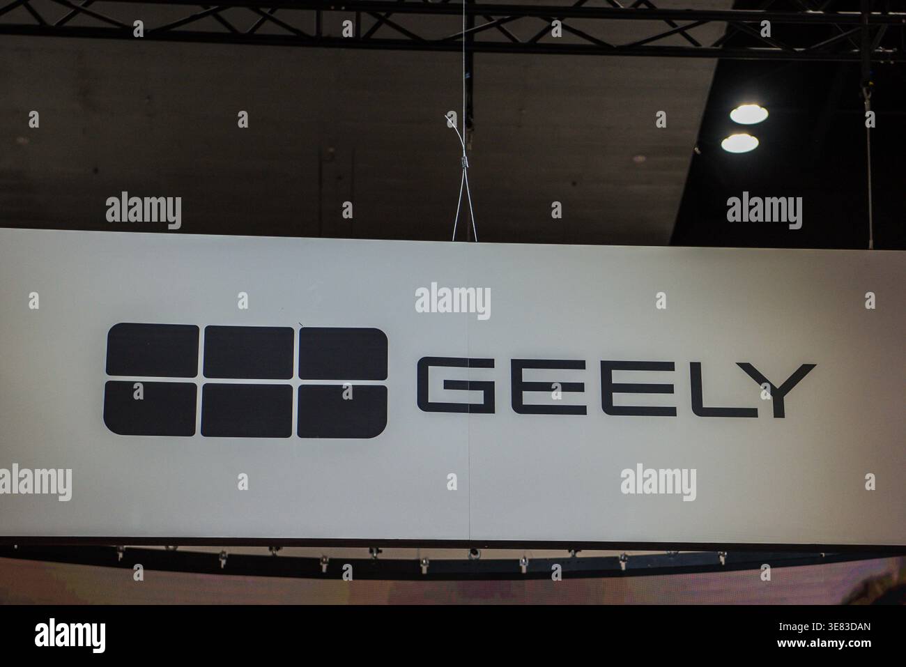 Logo of Geely, China's leading automobile manufacturer is displayed at ...