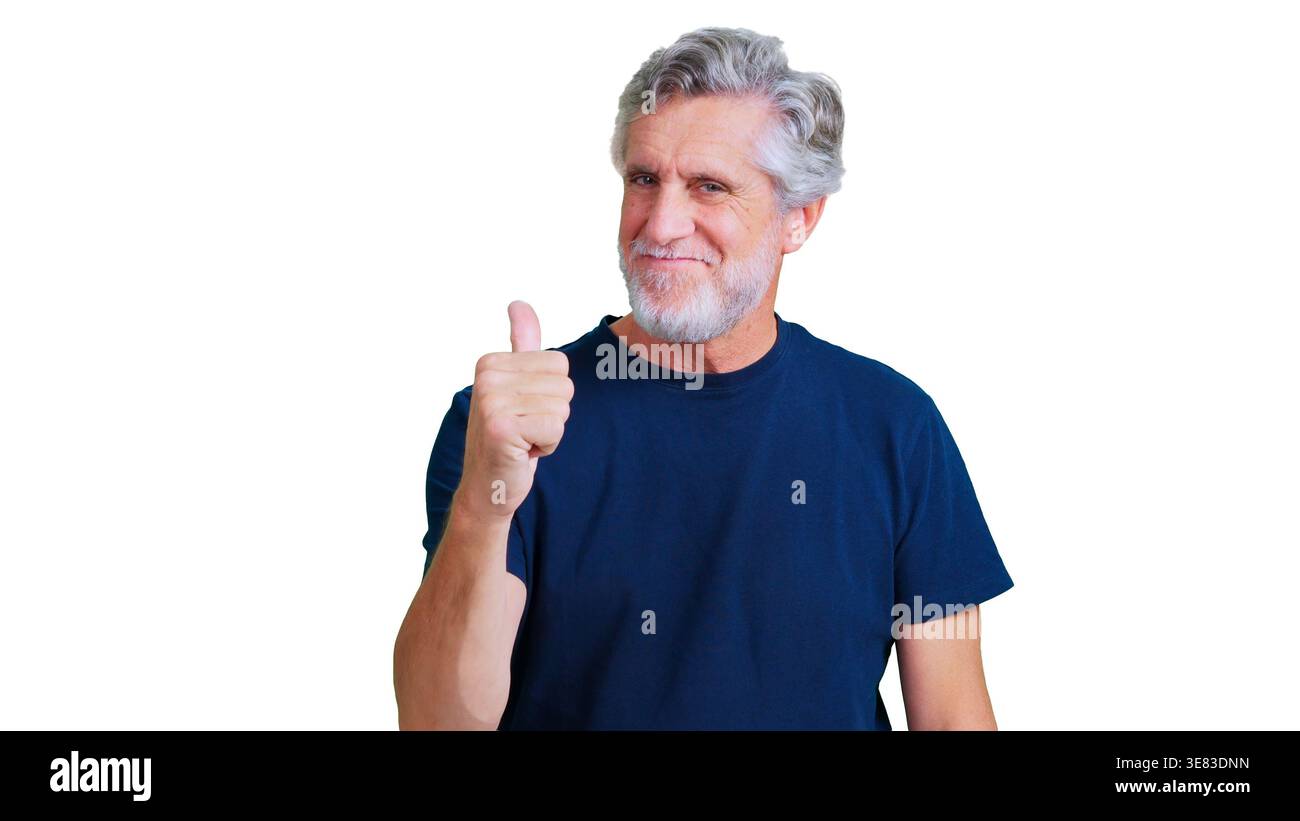Senior man giving thumbs up, showing approval Stock Photo