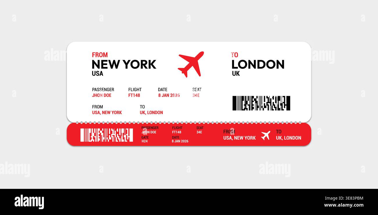 Realistic airline ticket design. Vector illustration. Stock Vector
