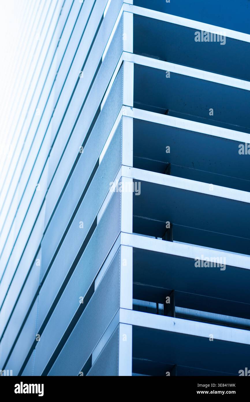 Modern building facade showcasing geometric lines, abstract patterns Stock Photo
