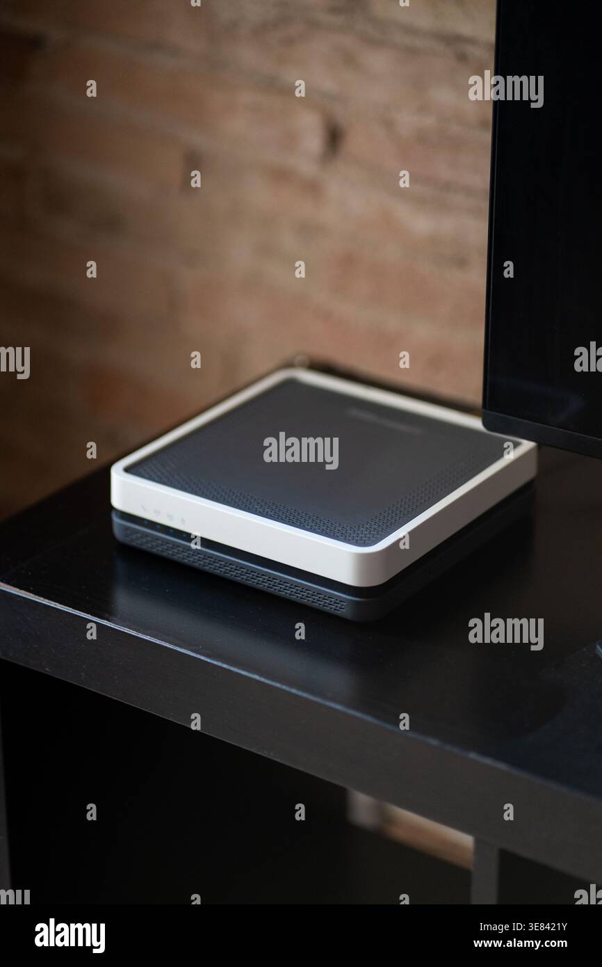 Modern internet router providing high-speed wireless network connection Stock Photo
