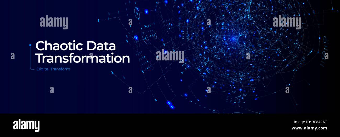 Chaotic Data Transform Datum Network Cyber Security Technology. Digital Transformation Blockchain Ai Cloud Encryption Nodes Circuit Matrix Global Stock Vector