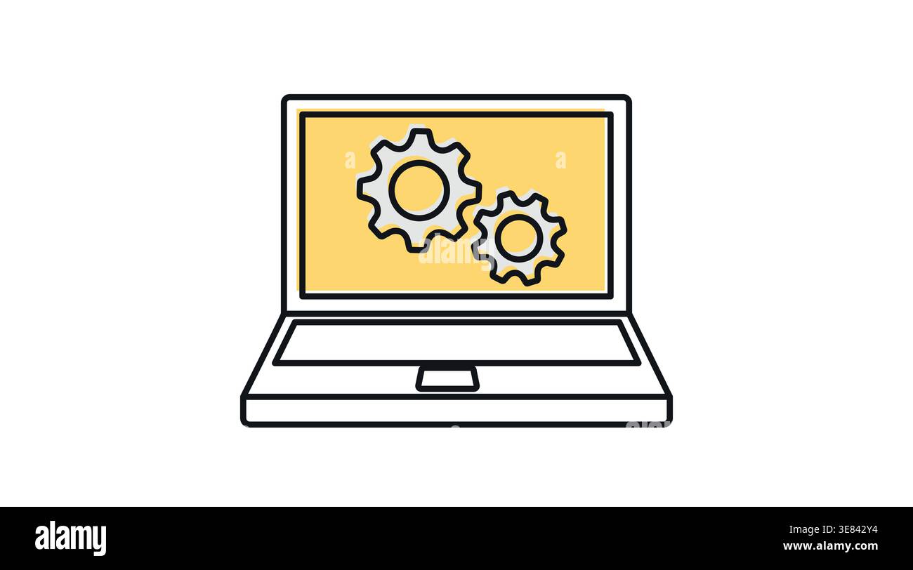 Laptop settings and system optimization icon Stock Vector