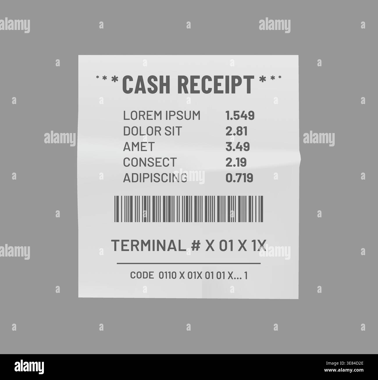 Paper cash receipt with barcode, payment bill Stock Vector