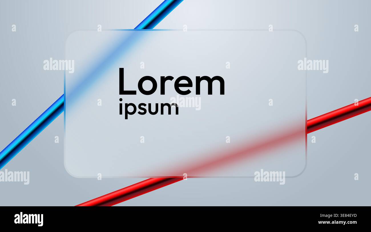 Modern Glassmorphism Frame with Dynamic Blue and Red Lines. Transparent glass effect panel with sample text. Vector illustration. Stock Vector