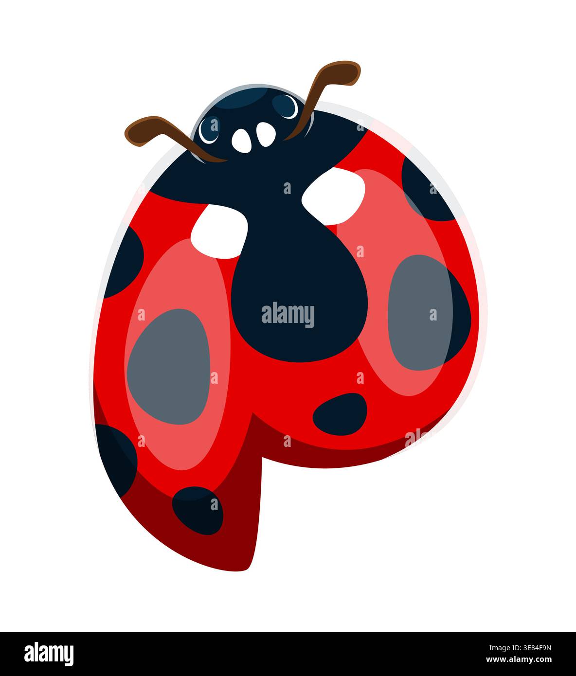 Ladybug beetle font typeset cartoon letter P Stock Vector
