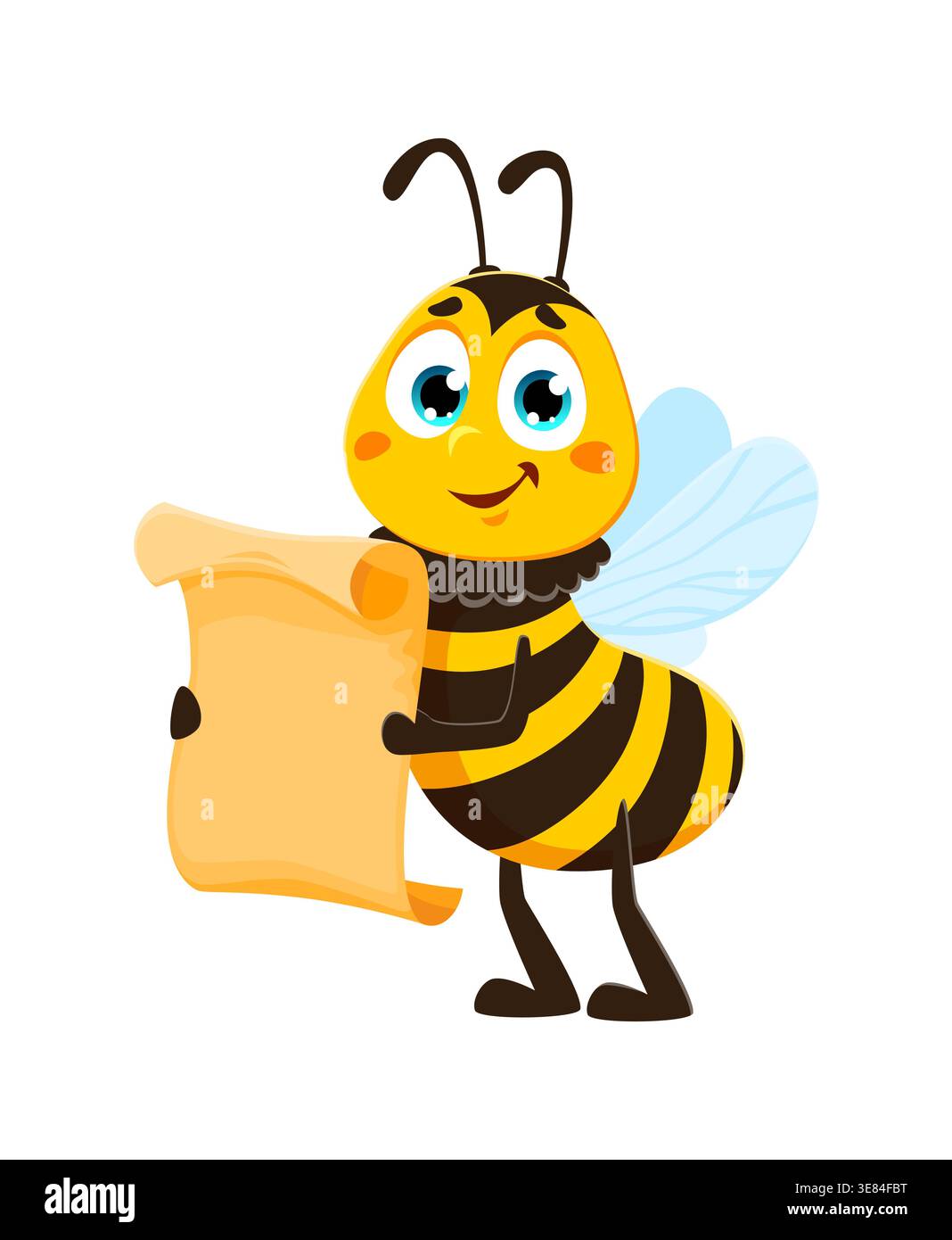 Reading scroll honey bee bug cartoon character Stock Vector