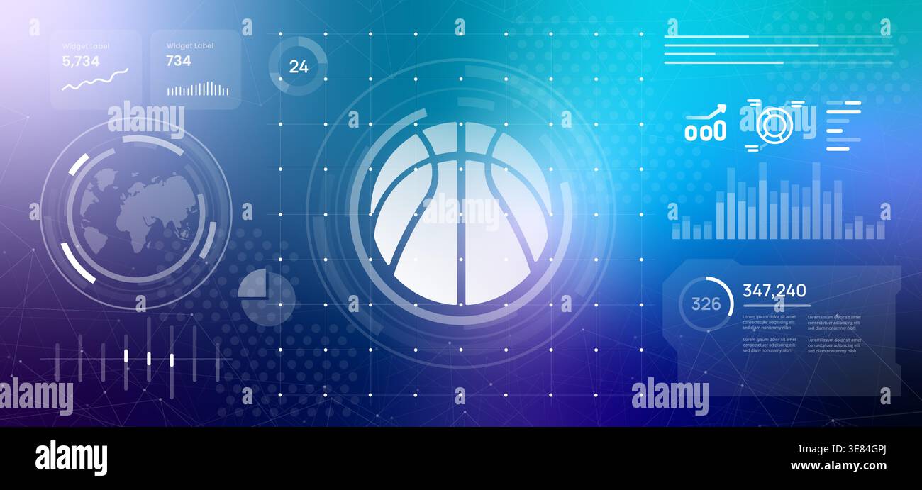 basketball sport basket ball icon on futuristic dashboard with analytics and performance metrics training analysis and tournament statistics Stock Vector