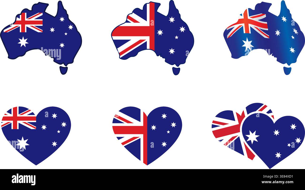 various australia aussie flag symbols logos simplified map and love ...