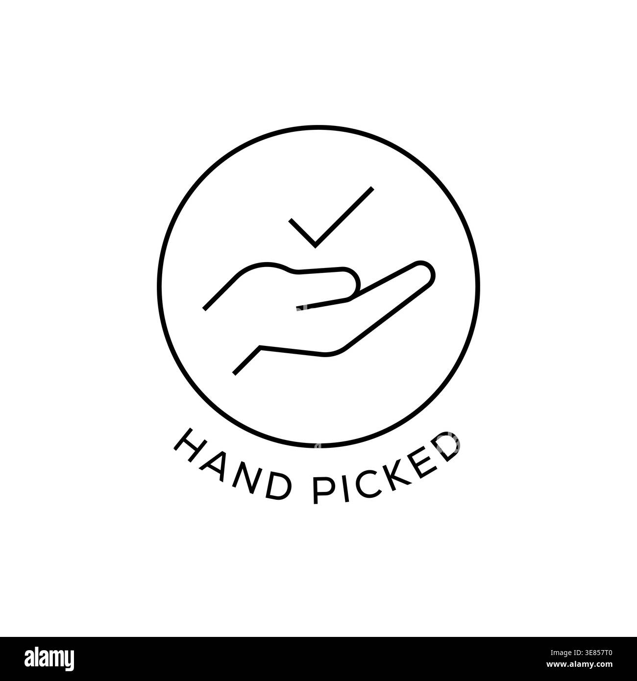 Hand Picked Icon, Minimal Eco Label Vector Badge with Hand and ...