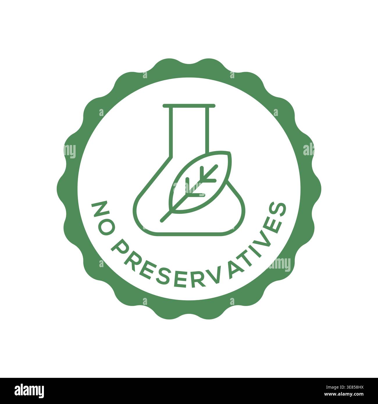 No Preservatives Certification Badge with Test Tube Icon in Green Circular Seal Vector Illustration Stock Vector