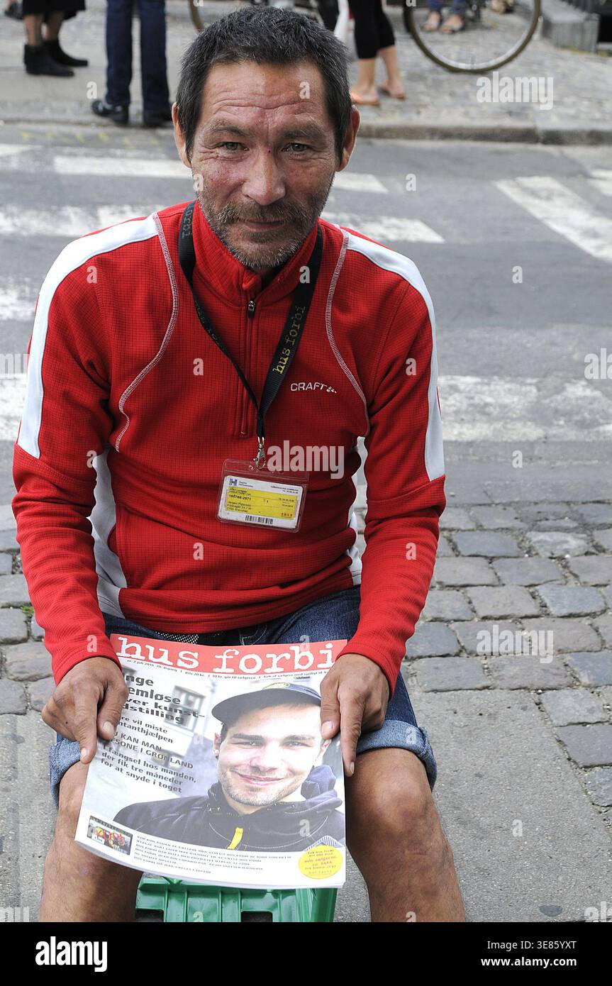 Copenhagen Denmark 27 July 2016-Homeless male selling homeless magazine ...