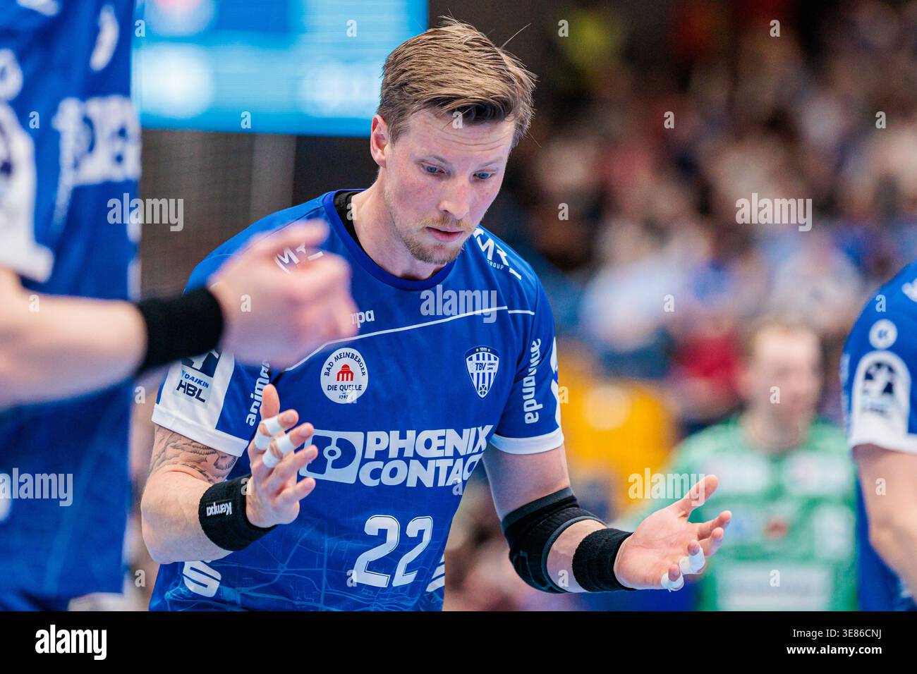 Anger at Adam Nyfjaell (TBV Lemgo Lippe, #22) GER, TBV Lemgo Lippe vs ...