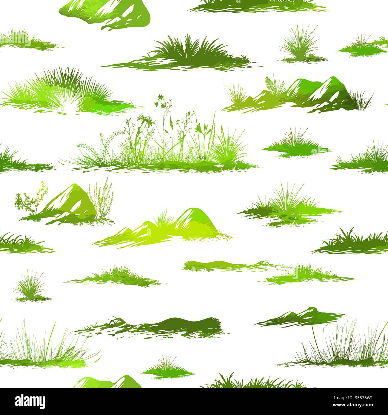 Seamless green grass print pattern . Hand drawn. Not AI, vector illustration. Stock Vector