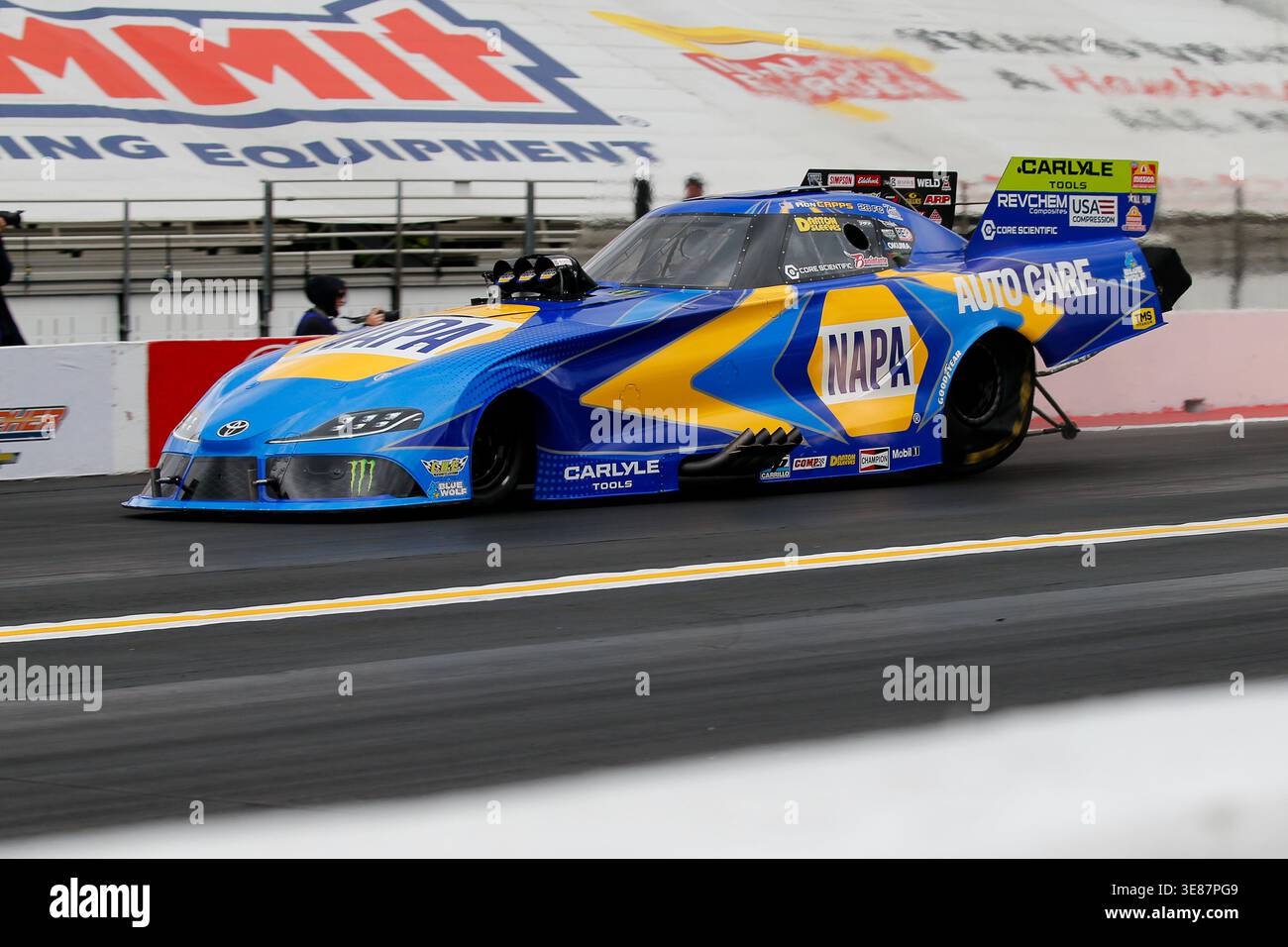 POMONA, CA - APRIL 12: Ron Capps heads down the track at the NHRA Lucas ...