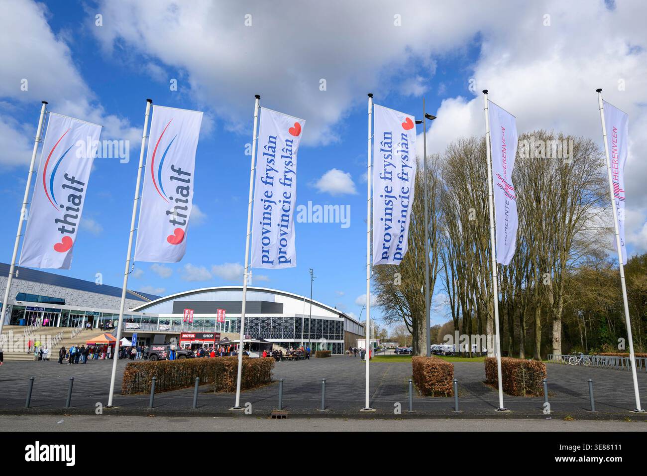 Flags at the concourse entrance to Thialf during the FIM Ice Speedway ...