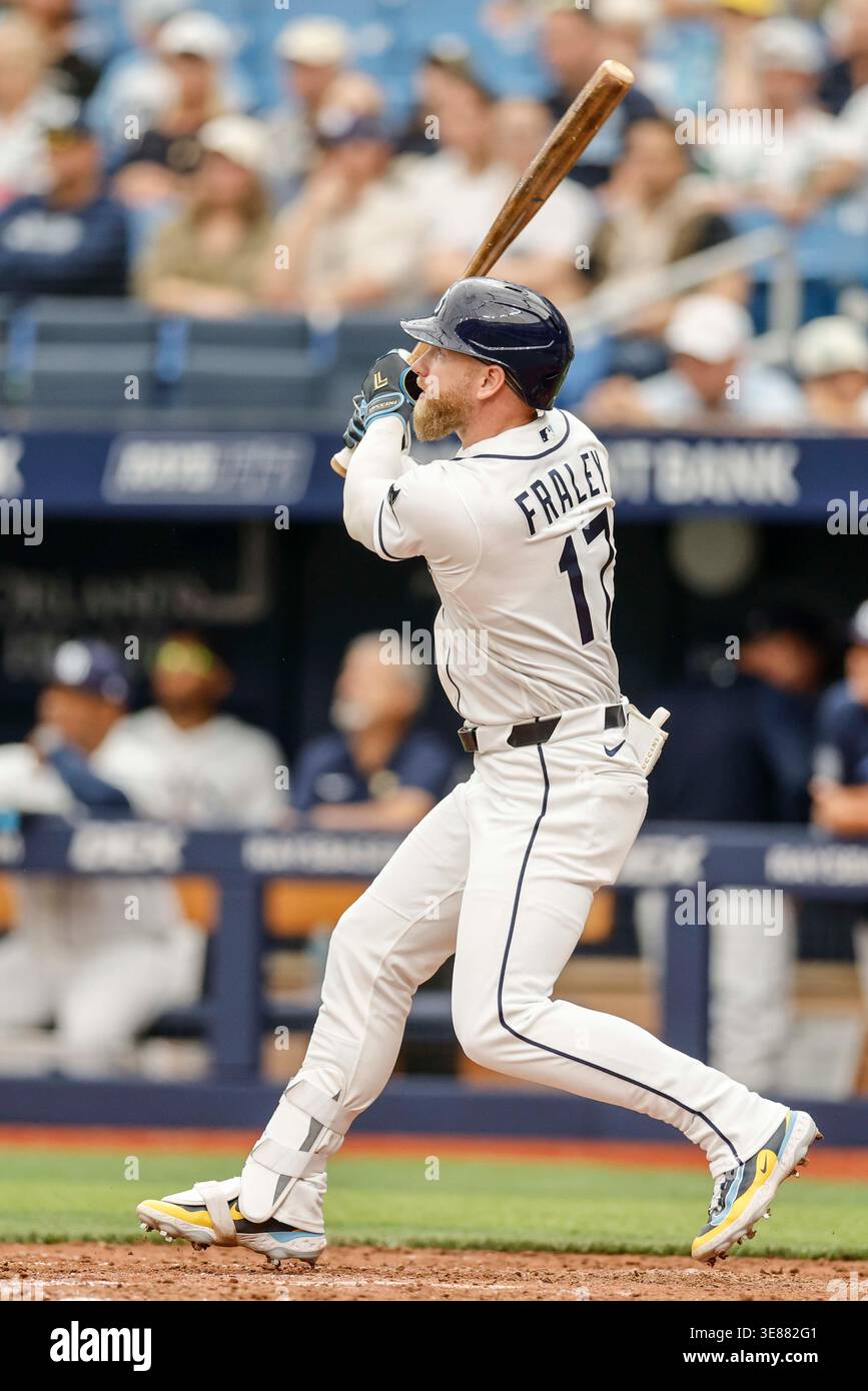 Tampa Bay Rays right fielder Jake Fraley (17) flies out to New York ...