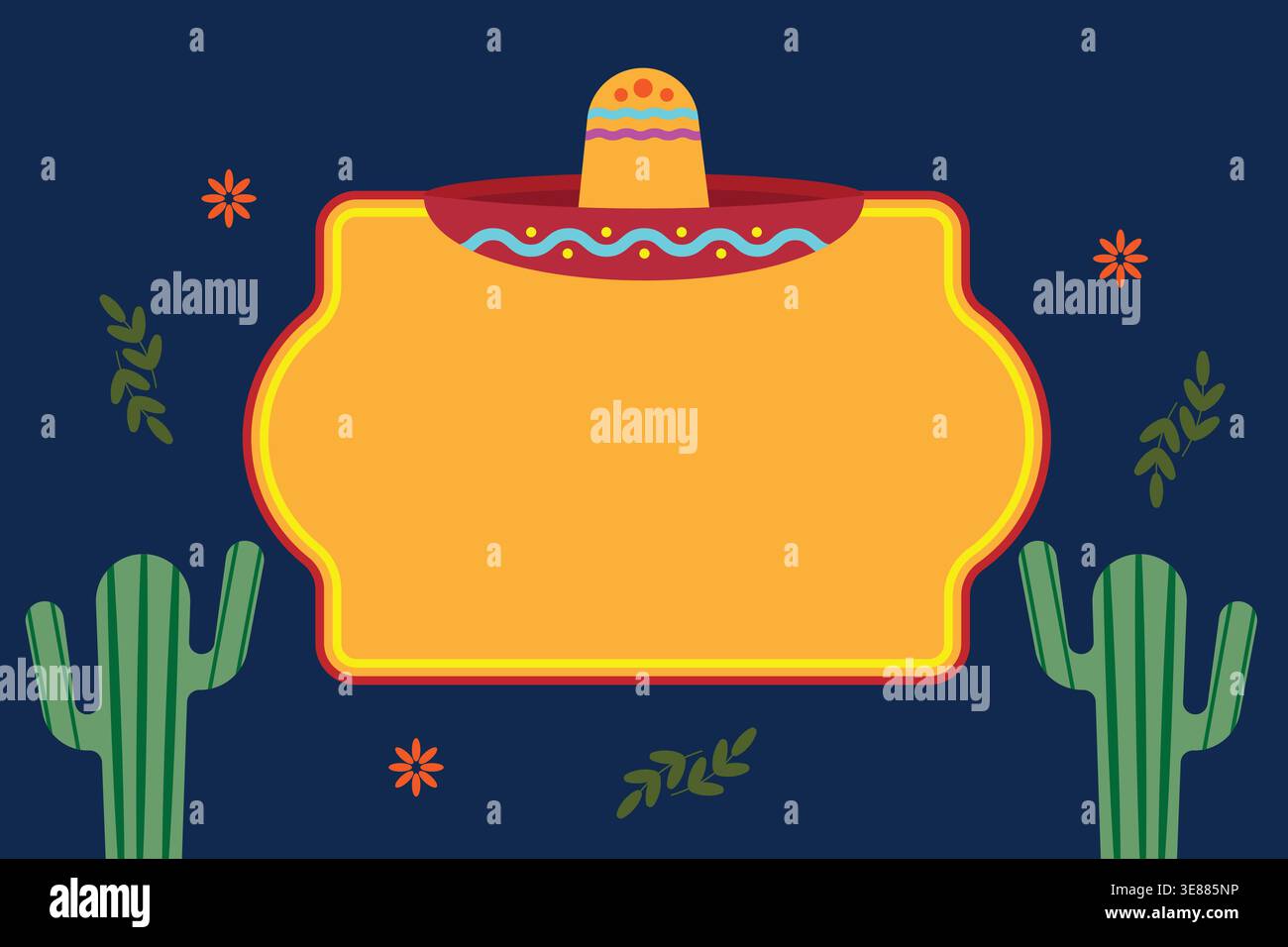 Festive desert themed template with cactus and sombrero elements for authentic Cinco de Mayo celebration designs Stock Vector