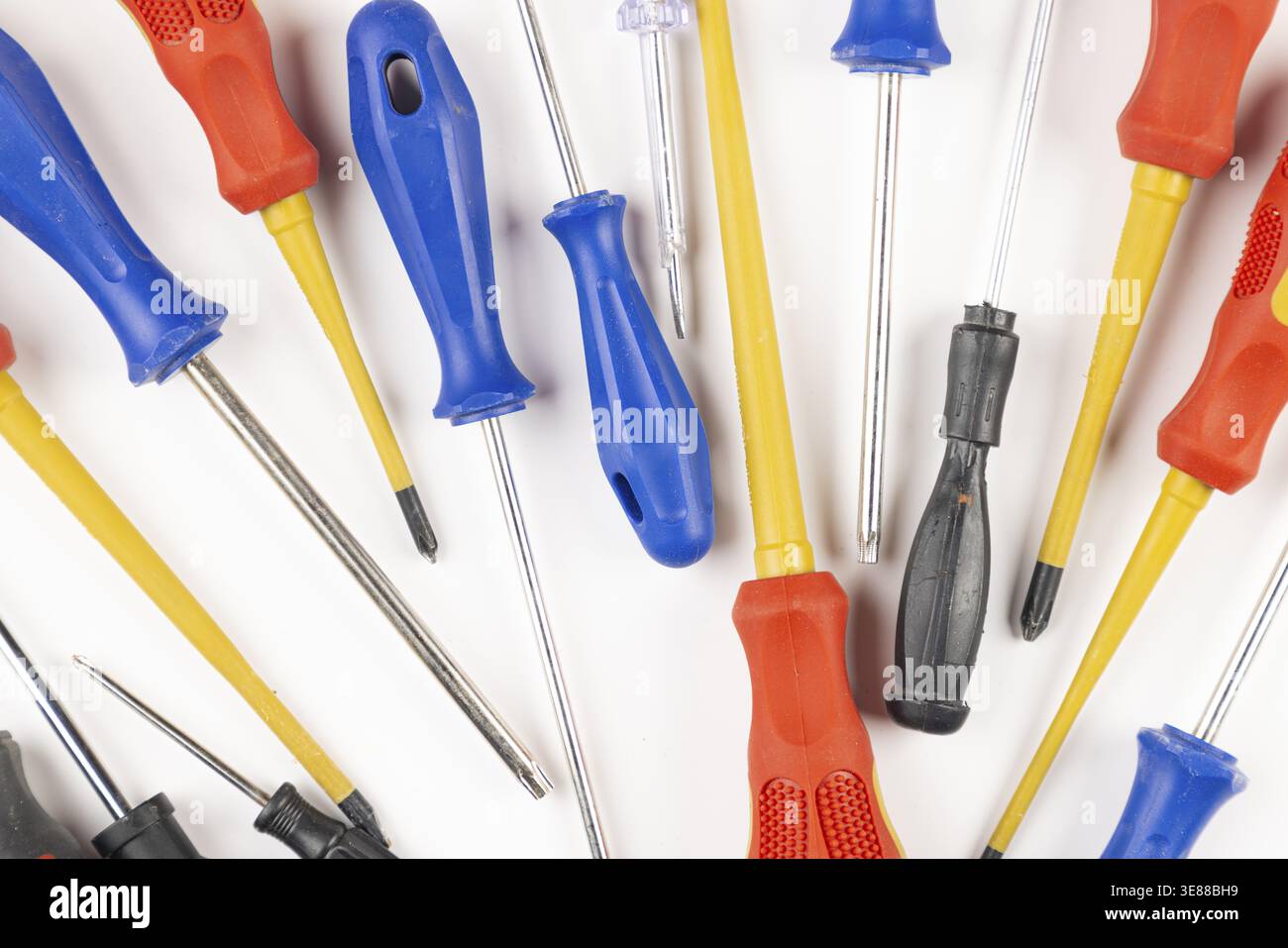 Different colorful screwdrivers on white background Stock Photo