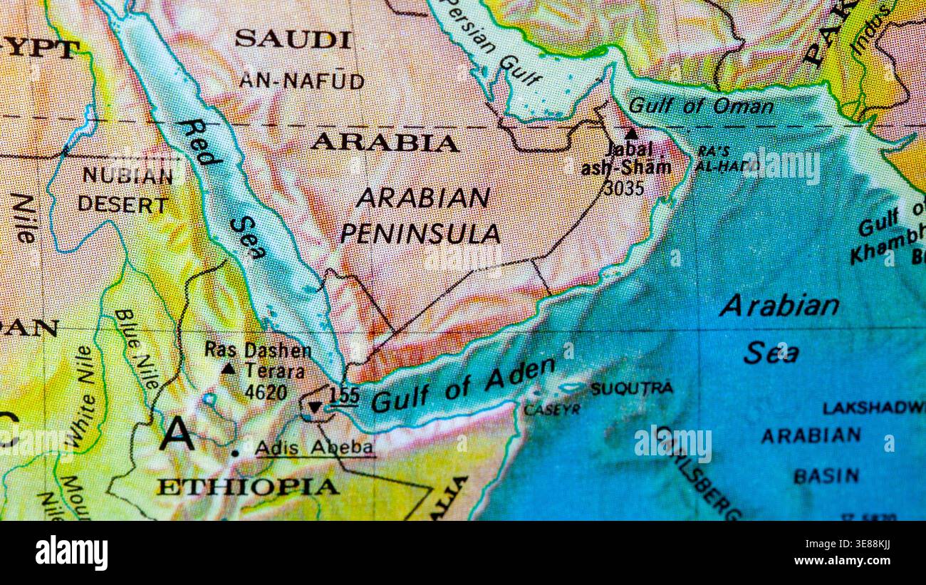 Map showing the Bab el Mandeb Strait between Yemen and the Horn of ...