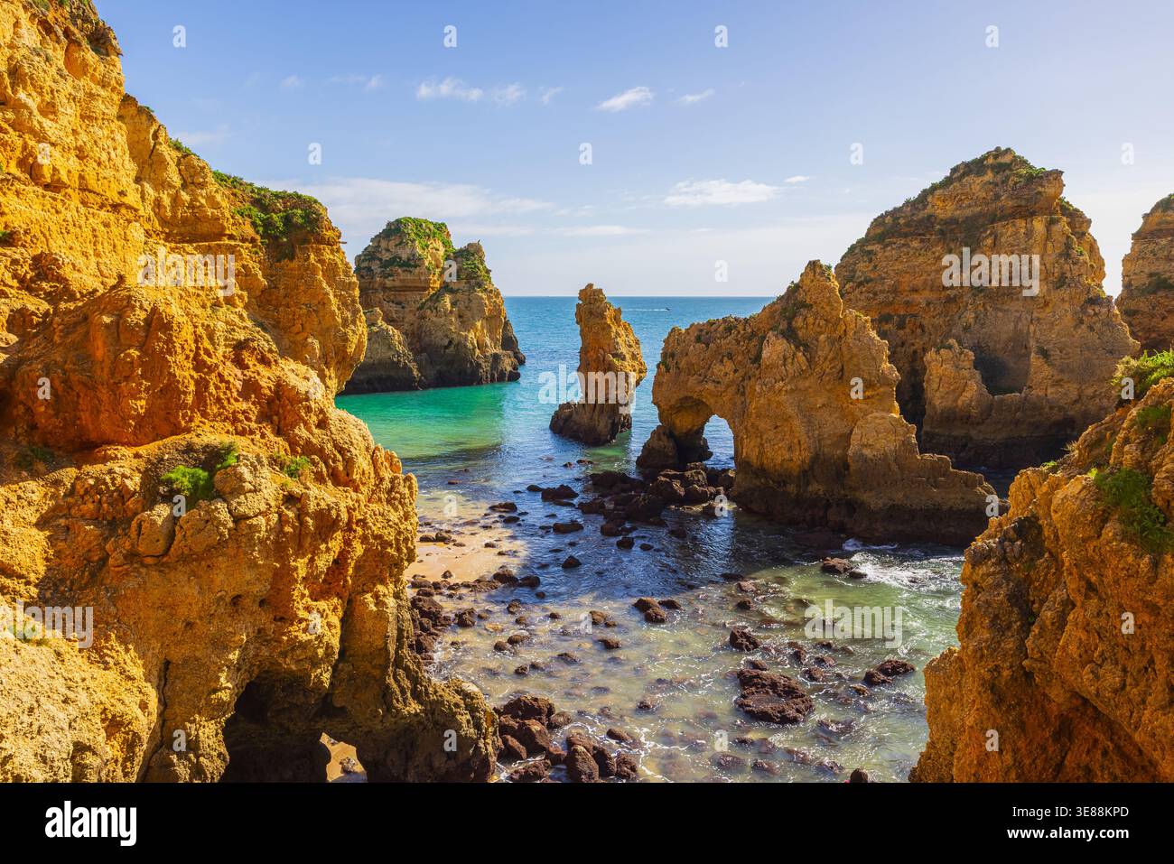 A bright daylight photograph captured at Ponta da Piedade in the Algarve, souther Portugal Stock Photo