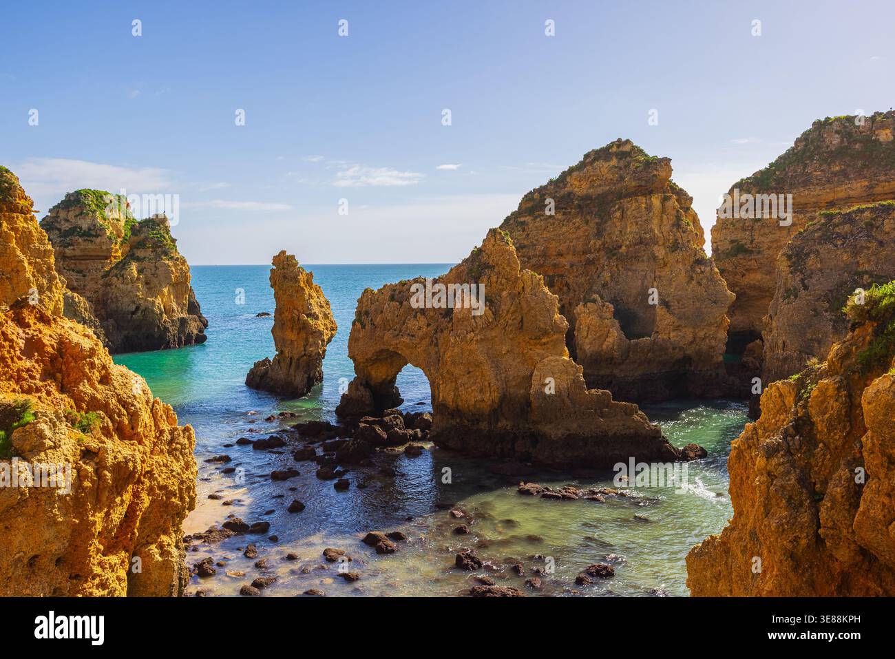 A bright daylight photograph captured at Ponta da Piedade in the Algarve, souther Portugal Stock Photo