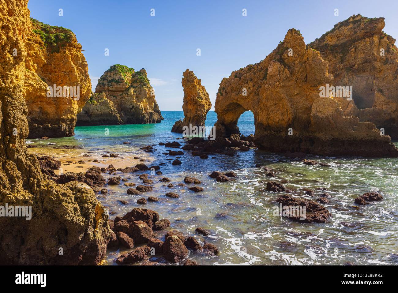 A bright daylight photograph captured at Ponta da Piedade in the Algarve, souther Portugal Stock Photo