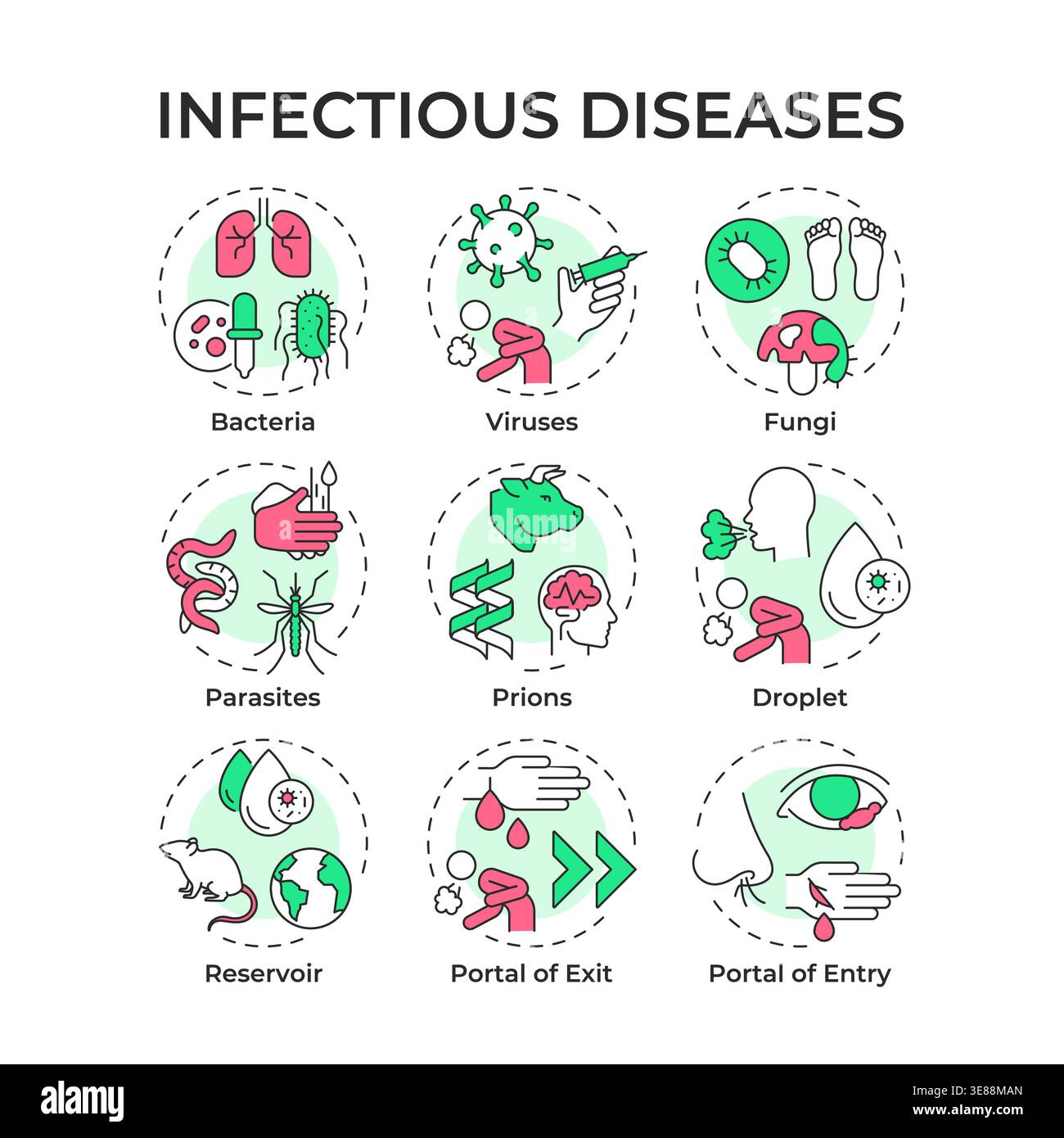 Infectious diseases multi color concept icons Stock Vector