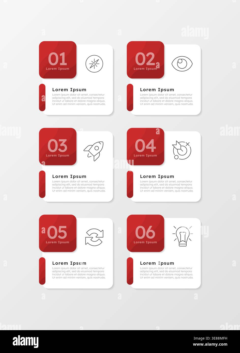 Business goals setting red square infographic 6 steps Stock Vector