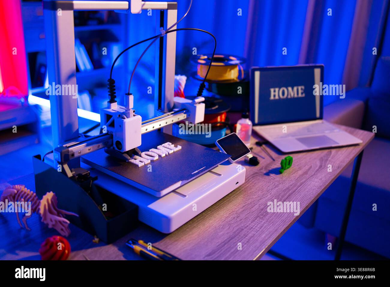 3D Printer Creating Word Home Stock Photo