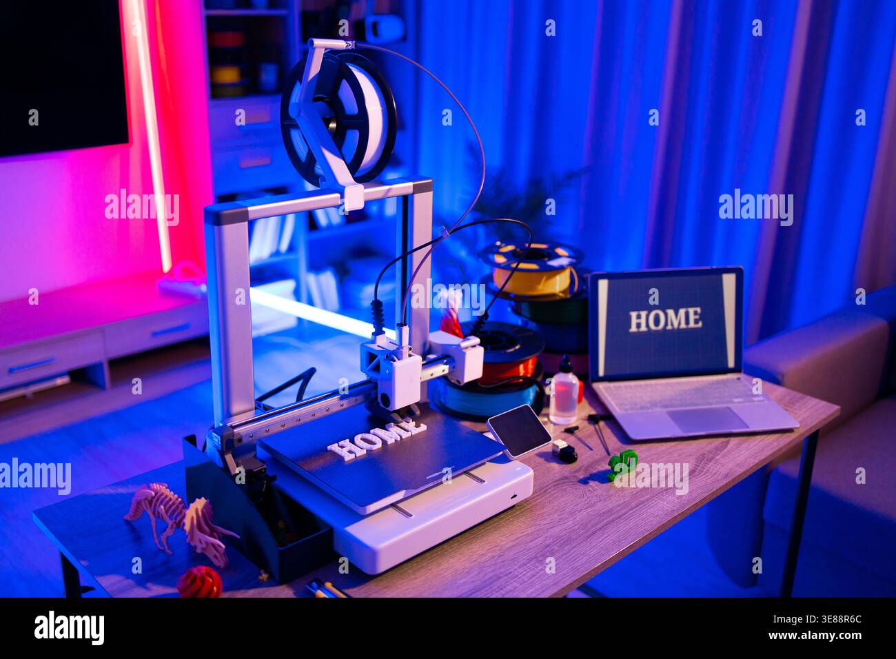 3D Printer Creating Word Home Stock Photo